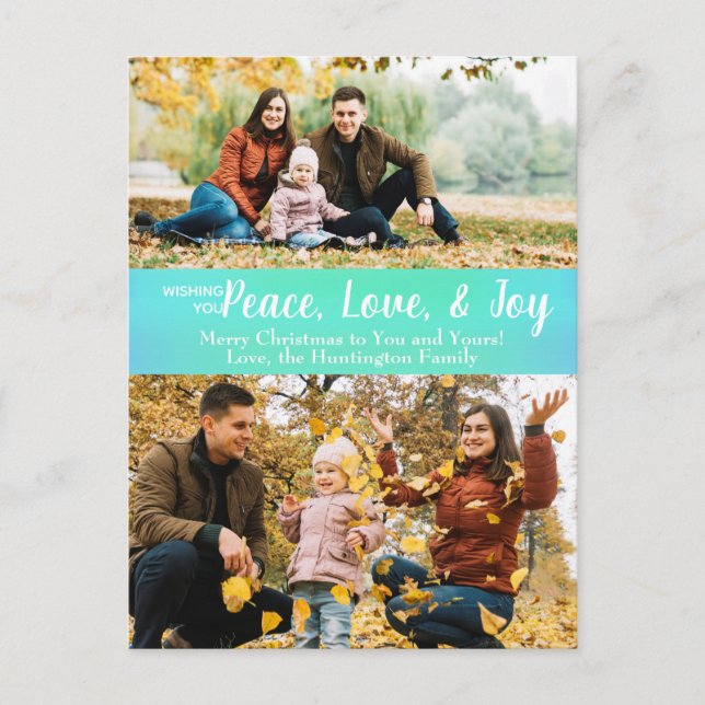 Carte Postale Peace Love Joy Green Iridescente Holiday Photo (Devant)