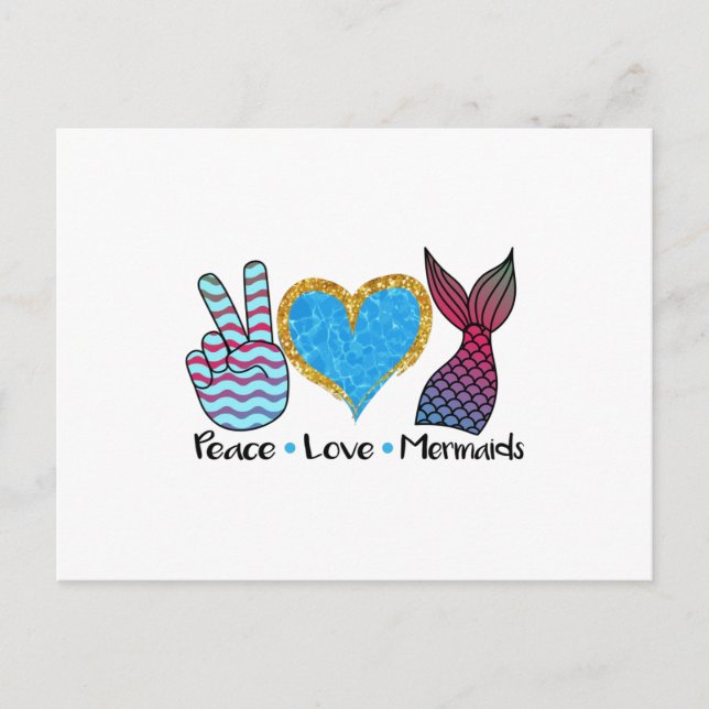 Carte Postale Peace Love Mermaids Cool T Shirt (Devant)