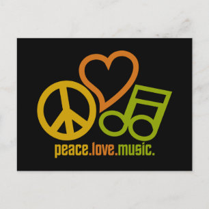 Carte postale Peace Love Music, personnalisable