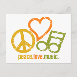 Carte postale Peace Love Music, personnalisable