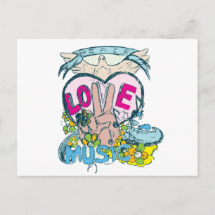 Carte Postale peace love musique rétro hippie vectorielle art