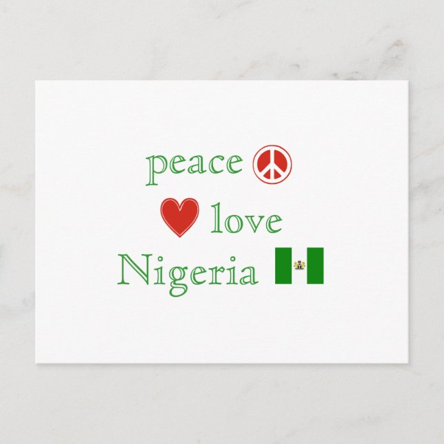 Carte Postale Peace Love Nigeria Heart et drapeau nigérian (Devant)