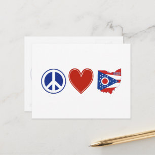 Carte Postale Peace Love Ohio Formé Drapeau d'Etat Buckeye Coeur