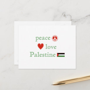Carte Postale Peace Love Palestine Coeur et drapeau palestinien