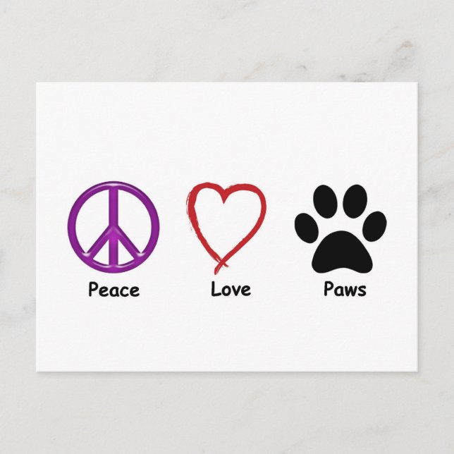 Carte Postale Peace Love Paws (Devant)