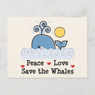 Carte Postale Peace Love Save The Whales Postcard