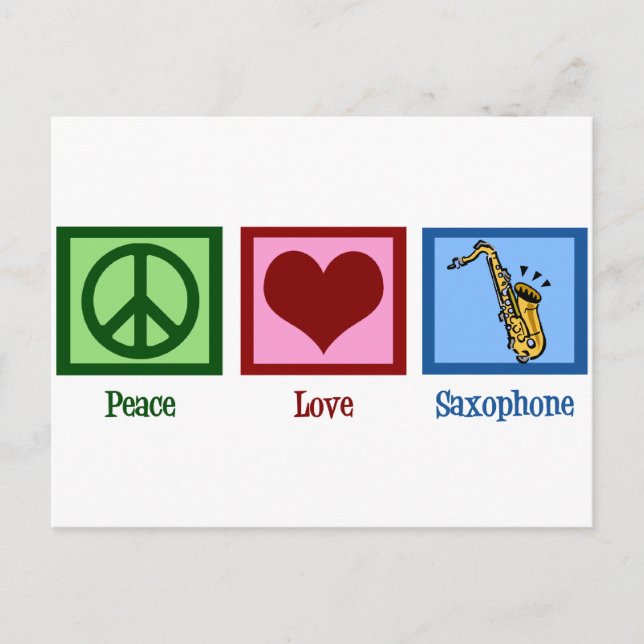 Carte Postale Peace Love Saxophone (Devant)