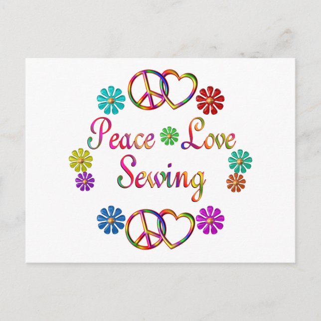 CARTE POSTALE PEACE LOVE SEWING (Devant)