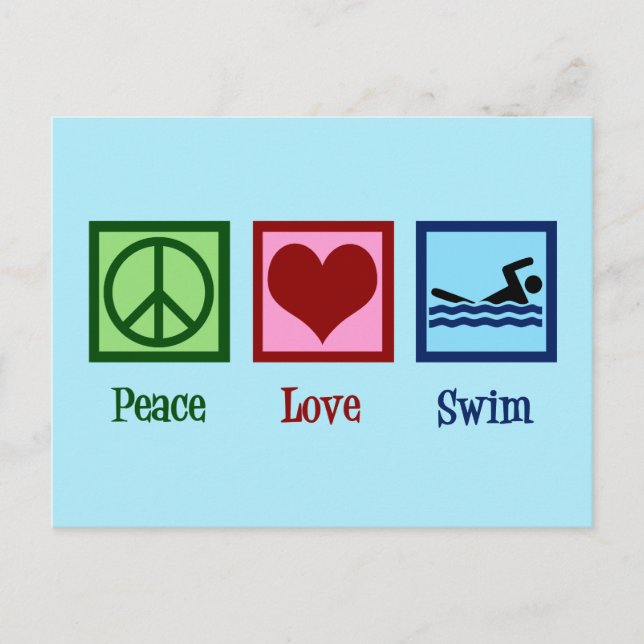 Carte Postale Peace Love Swim (Devant)