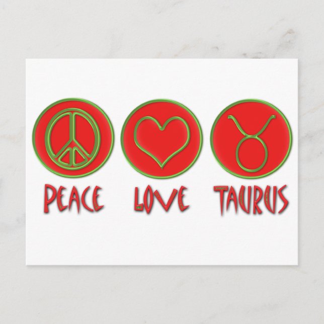 Carte Postale Peace Love Taurus (Devant)