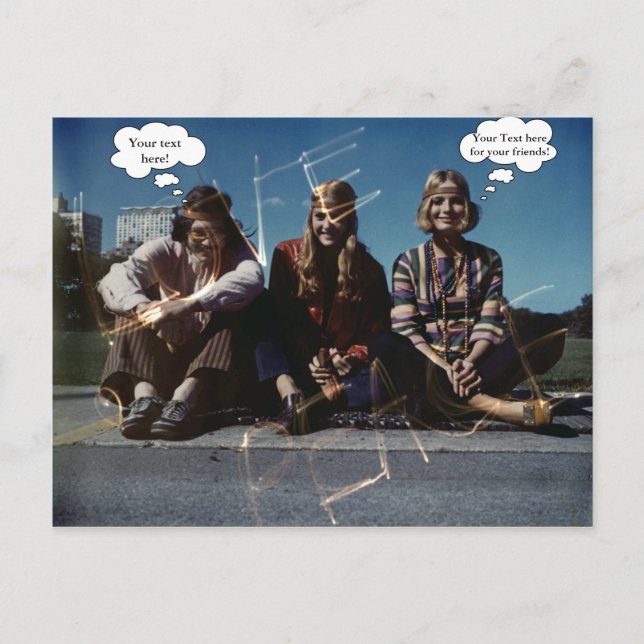 Carte Postale Peace Young Hippies Free Love Vintage Custom Text (Devant)