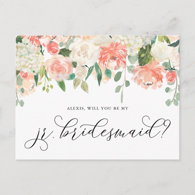 Carte Postale Peach and Ivory Flowers Be My Junior Bridesmaid (Devant)