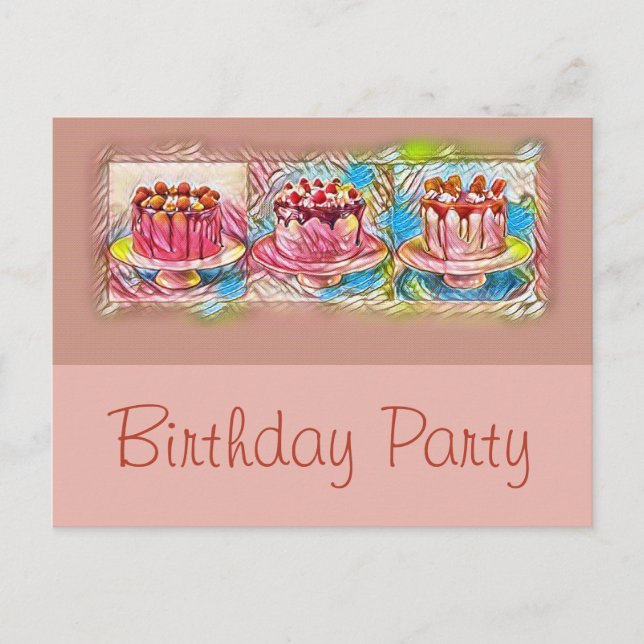 Carte Postale Peach Cake Art Anniversaire Fête Invitation (Devant)