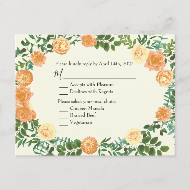 Carte Postale Peach Ivory Mariage Rose Vintage (Devant)