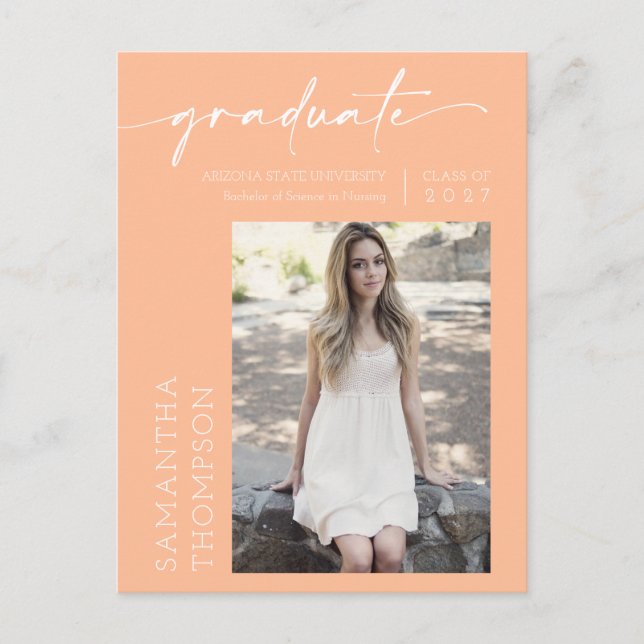 Carte Postale Peach Minimalist Script Elle L'A Fait Photo Grad (Devant)