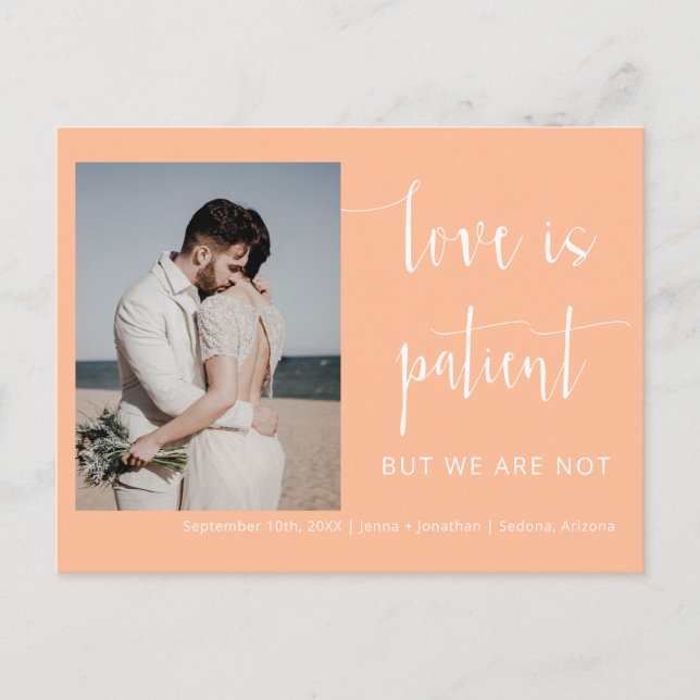 Carte Postale Peach Modern Minimalist Script Elopement photo (Devant)