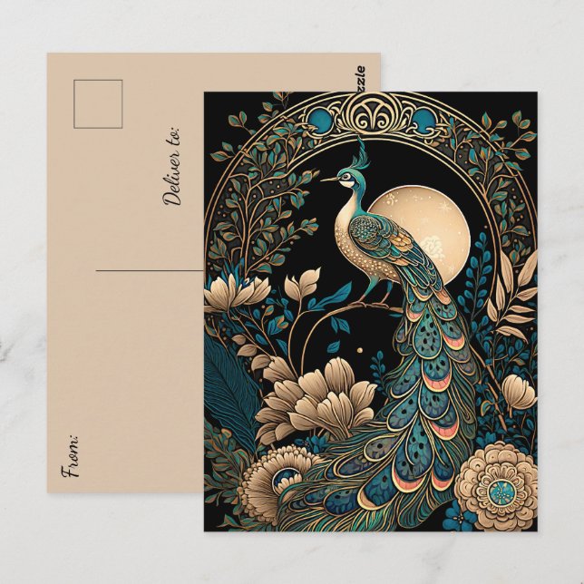 Carte Postale Peacock Art Déco (Devant / Derrière)