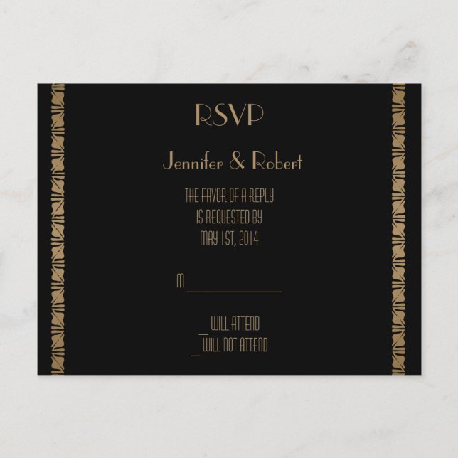 Carte postale Peacock Art déco noir et or RSVP (Devant)