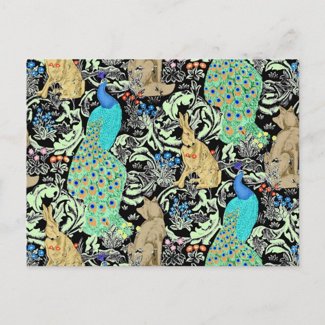 Carte Postale Peacock Art Nouveau Impression, Turquoise & Neutra (Devant)