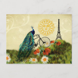 Carte Postale Peacock Art vintage avec Tour Eiffel