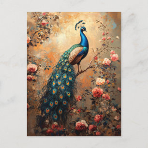 Carte Postale Peacock avec Roses Roses Roses Roses Roses Bleues 