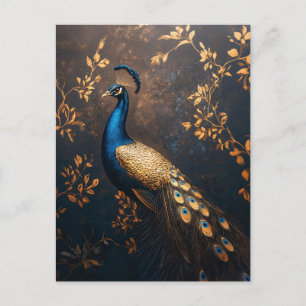 Carte Postale Peacock en bleu et or