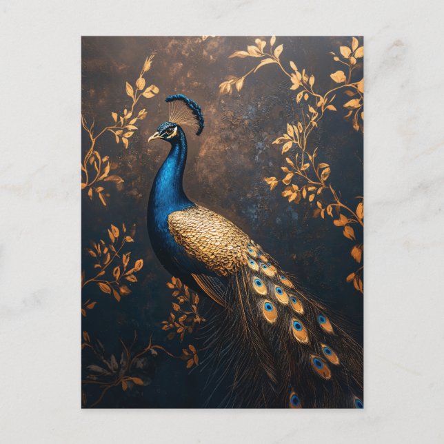 Carte Postale Peacock en bleu et or (Devant)