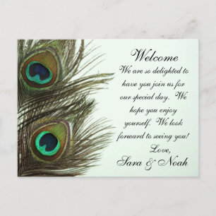Carte Postale Peacock Feather Wedding Welcome Bag Note