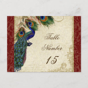 Carte Postale Peacock & Feathers Numéros de tableau des Mariages