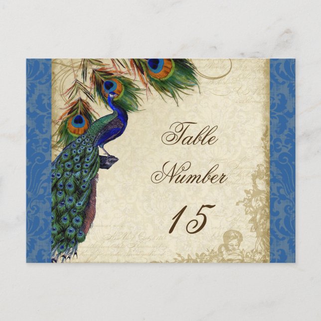 Carte Postale Peacock & Feathers Numéros de tableau des Mariages (Devant)