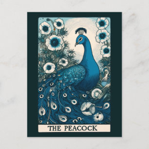 Carte Postale Peacock Tarot Card Art paons Art Turquoise