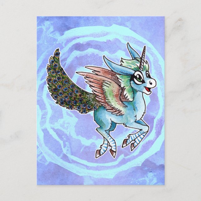 Carte Postale Peacock Unicorn (Devant)