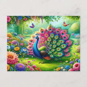 Carte Postale Peacock vibrant dans un Imaginaire Jardin Peinture