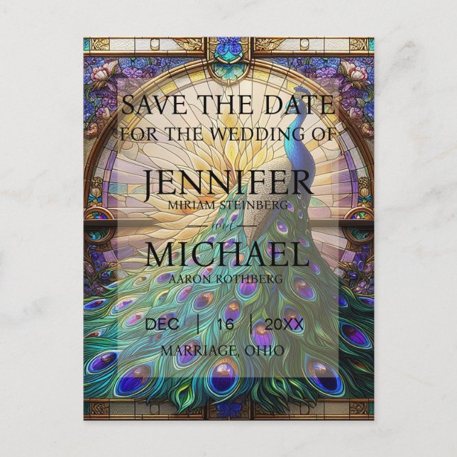 Carte Postale Peacock Vitrail Save the Date Cards (Devant)