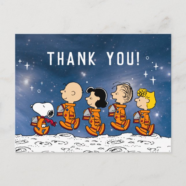 Carte Postale Peanuts | Joyeux anniversaire dans l'espace, merci (Devant)