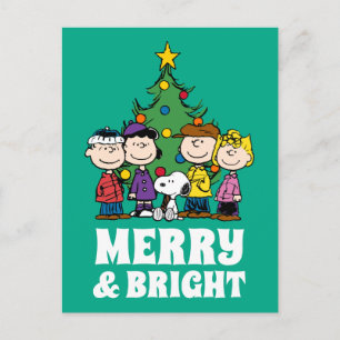 Carte Postale Peanuts Le groupe autour de l'arbre de Noël
