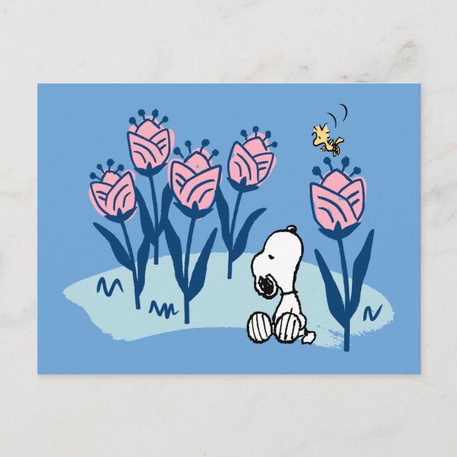 Carte Postale Peanuts | Le jardin de fleurs de Snoopy et Woodsto (Devant)