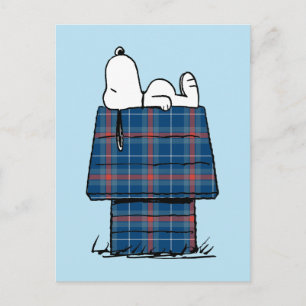 Carte Postale Peanuts Maison de chien de Snoopy à carreaux en