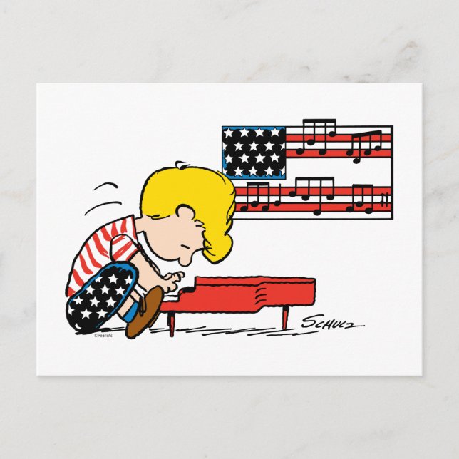 Carte Postale Peanuts | Schroeder le patriote et son piano (Devant)