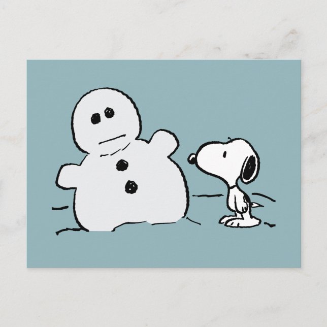 Carte Postale Peanuts | Snoopy Construit Un Bonhomme de Neige (Devant)