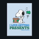 Carte Postale Peanuts | Snoopy J'adore Recevoir des Cadeaux<br><div class="desc">Découvrez ce design de Noël amusant de Peanuts.</div>