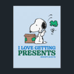 Carte Postale Peanuts | Snoopy J'adore Recevoir des Cadeaux<br><div class="desc">Découvrez ce design de Noël amusant de Peanuts.</div>