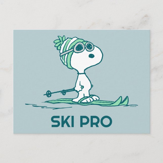 Carte Postale Peanuts | Snoopy sur skis (Devant)