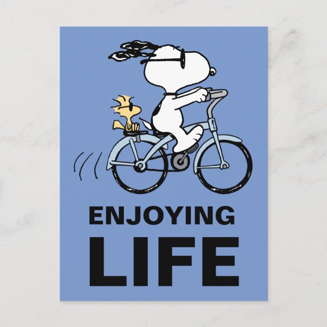 Carte Postale Peanuts | Snoopy & Woodstock Bicyclette (Devant)