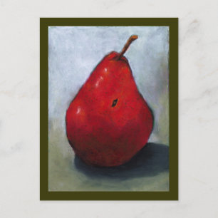 CARTE POSTALE PEAR ROUGE : HUILE PASTEL ART : FRUIT