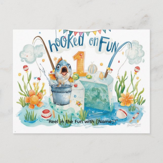 Carte Postale Pêche 1er Anniversaire pour les Petits Pêcheurs Fê (Devant)