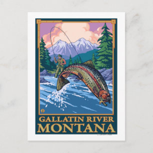 Carte Postale Pêche à la mouche - Rivière Gallatin, Montana