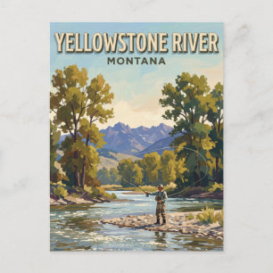 Carte Postale Pêche à la mouche sur la rivière Yellowstone avec