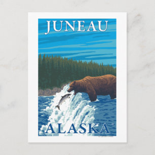 Carte Postale Pêche à l'ours dans la rivière - Juneau, Alaska