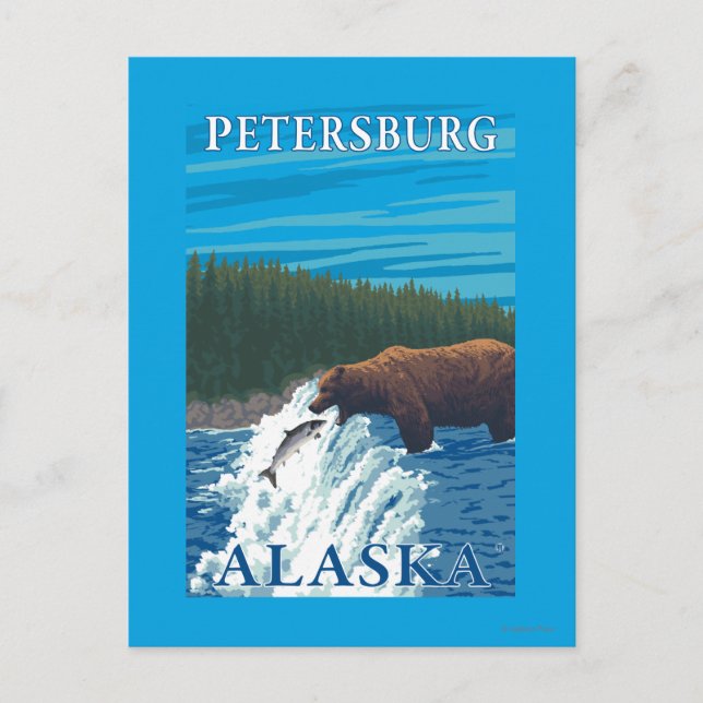 Carte Postale Pêche à l'ours dans la rivière - Petersburg, Alask (Devant)
